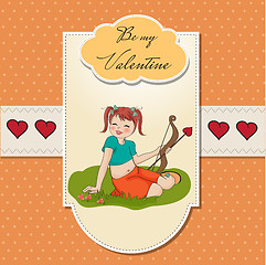 Image showing young pretty girl with cupid bow. valentine's day cardy