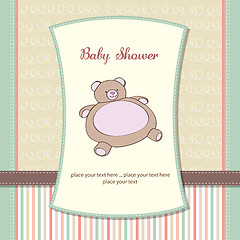 Image showing baby shower card with teddy bear toy