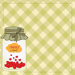 Image showing Thank you greeting card with hearts plugged into the jar