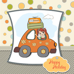Image showing happy woman going on holiday by car