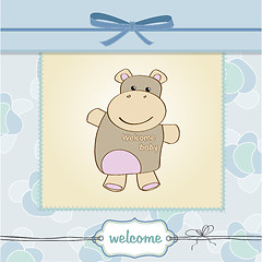 Image showing childish baby shower card with hippo toy
