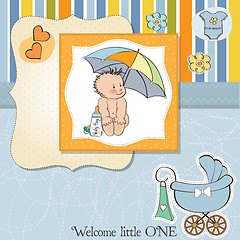 Image showing baby boy shower card with funny baby under his umbrella