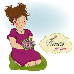 Image showing young girl with a bouquet of flowers