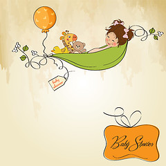 Image showing little girl siting in a pea been. baby announcement card