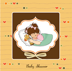 Image showing baby shower card with little girl and her toy