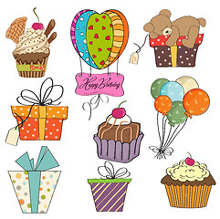 Image showing birthday items collection on white background