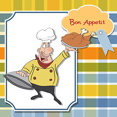 Image showing funny cartoon chef with tray of food in hand