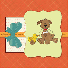 Image showing baby shower card with dog and duck toy