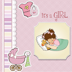 Image showing baby shower card with little girl and her toy