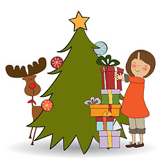 Image showing pretty young girl with a lot of Christmas gift box