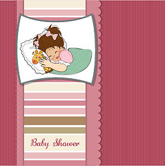 Image showing baby shower card with little girl and her toy