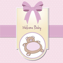 Image showing baby shower card with teddy bear toy