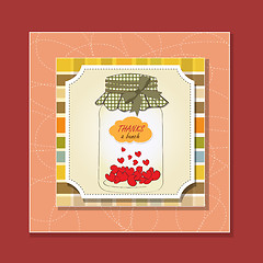 Image showing Thank you greeting card with hearts plugged into the jar