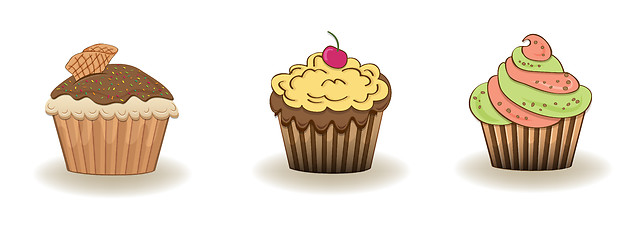 Image showing Set of 3 cute cupcakes