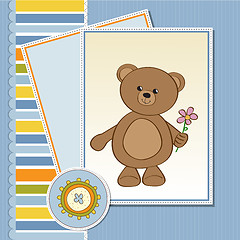 Image showing happy birthday card with teddy bear and flower