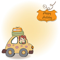 Image showing happy woman going on holiday by car