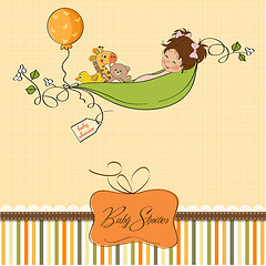 Image showing little girl siting in a pea been. baby announcement card