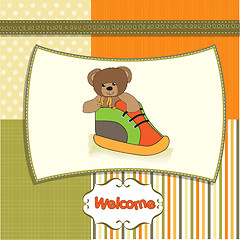 Image showing shower card with teddy bear hidden in a shoe