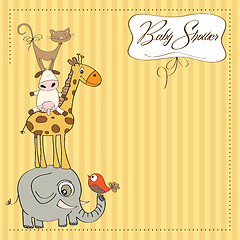 Image showing baby shower card with funny pyramid of animals