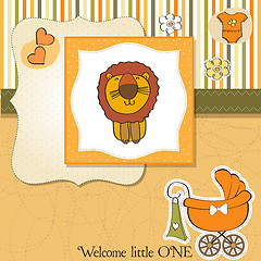 Image showing childish baby shower card with cartoon lion