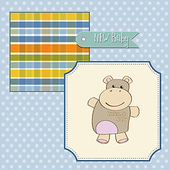 Image showing childish baby shower card with hippo toy