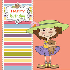 Image showing cute birthday greeting card with girl and her teddy bear