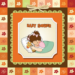 Image showing baby shower card with little girl and her toy