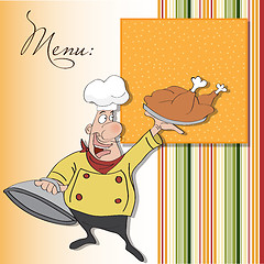 Image showing funny cartoon chef with tray of food in hand