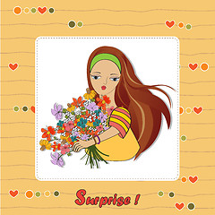 Image showing young girl with a bunch of flowers