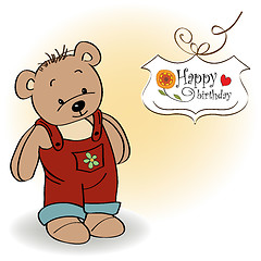 Image showing birthday greeting card with teddy bear