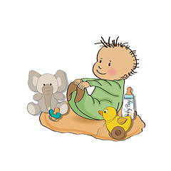 Image showing little baby boy play with his toys