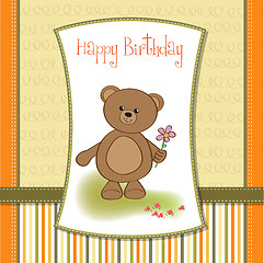 Image showing happy birthday card with teddy bear and flower