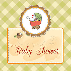 Image showing  delicate baby shower card with pram