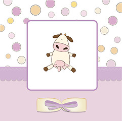 Image showing new baby girl announcement card with cow