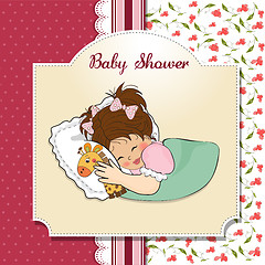 Image showing baby shower card with little girl and her toy