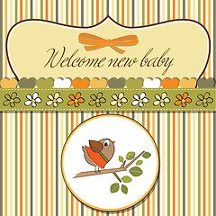 Image showing welcome baby card with funny little bird