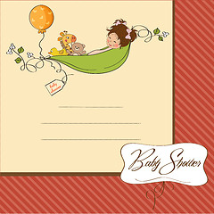 Image showing little girl siting in a pea been. baby announcement card