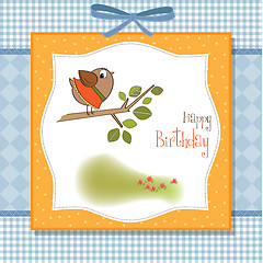 Image showing birthday greeting card with funny little bird