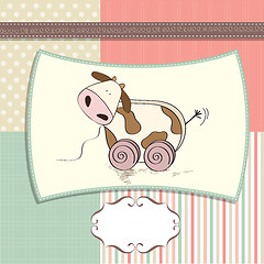 Image showing childish card with cute cow toy