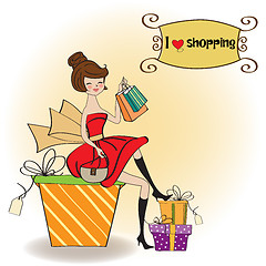 Image showing pretty young woman who is happy that she went shopping