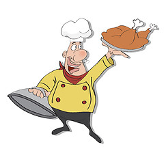 Image showing funny cartoon chef with tray of food in hand