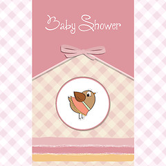 Image showing welcome baby girl card with funny little bird