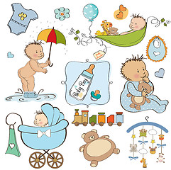 Image showing new baby boy elements set isolated on white background