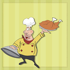 Image showing funny cartoon chef with tray of food in hand