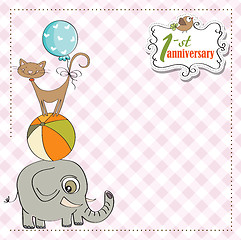 Image showing first anniversary card with pyramid of animals