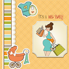 Image showing baby announcement card with beautiful pregnant woman on shopping