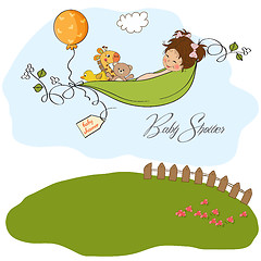 Image showing little girl siting in a pea been. baby announcement card