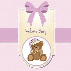 Image showing baby shower card with sleepy teddy bear