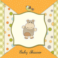 Image showing childish baby shower card with hippo toy