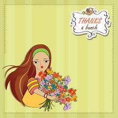 Image showing young girl with a bunch of flowers